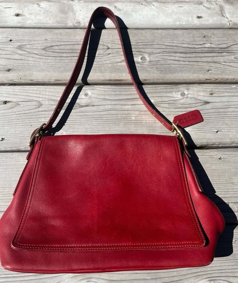 Coach Legacy Flap Shoulder Bag 9828 Red Glove-Tanned Leather